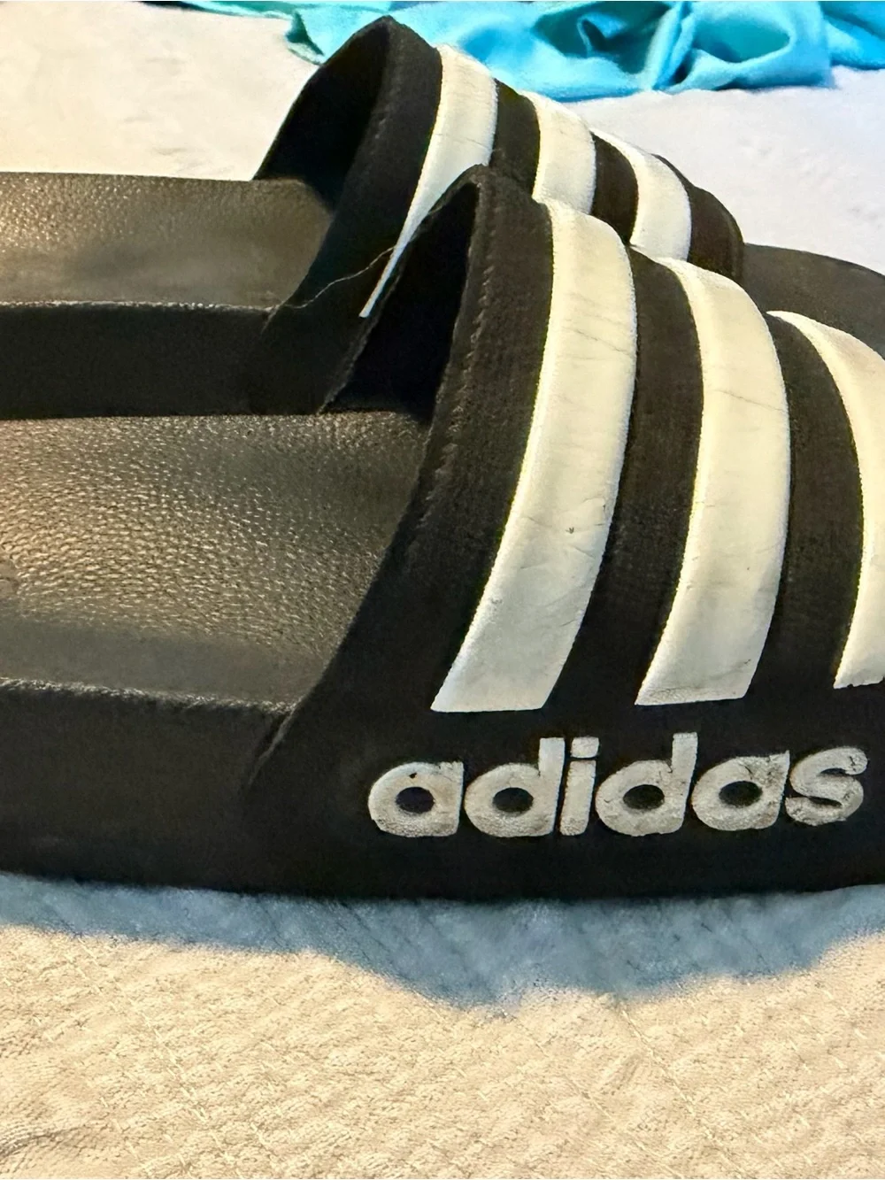 adidas Black Slide Sandals with White Stripes
